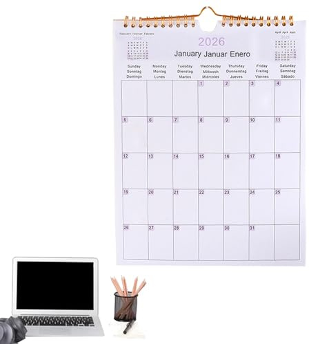 Calendrier mural annuel 2026 - Calendrier design spacieux, pages déchirées, polices en gras | Organiseur mural de programmation annuelle transversale pour le suivi des événements