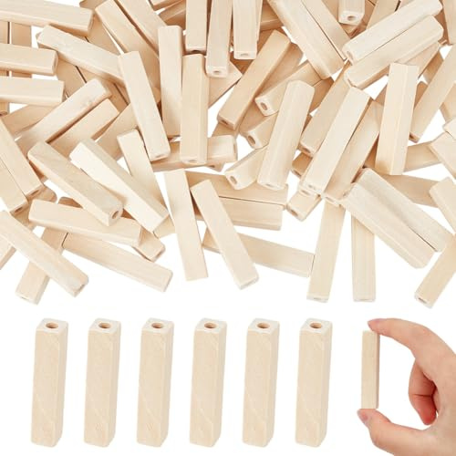 NBEADS 100 Stück Unbehandelte Rechteckige Holzperlen, Natürliche Holzröhrenperlen Holzblöcke Perlen Für Armbänder Schmuckherstellung Haare DIY Handwerk Handgefertigtes Dekor, 5x1cm