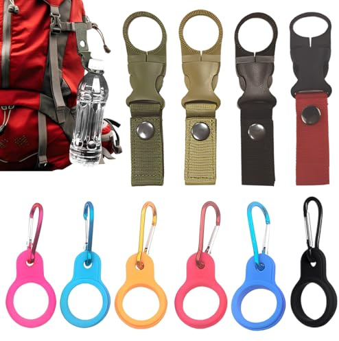 YOFDAL 10 Stück Flaschenhalter Gürtel,Flaschenhalter Rucksack,Mehrfachfunktion, Karabiner Set, Wasserflaschen Schnallen Halter, Outdoor Trinkflaschen Haken