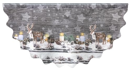 heimtexland Weihnachtsgardine Deko Bogen Scheibengardine Weihnachten Fensterdeko halbtransparent Bedruckt HxB 45x90 cm Weihnachtsdeko Gardine Typ927 Hirsche Landhaus