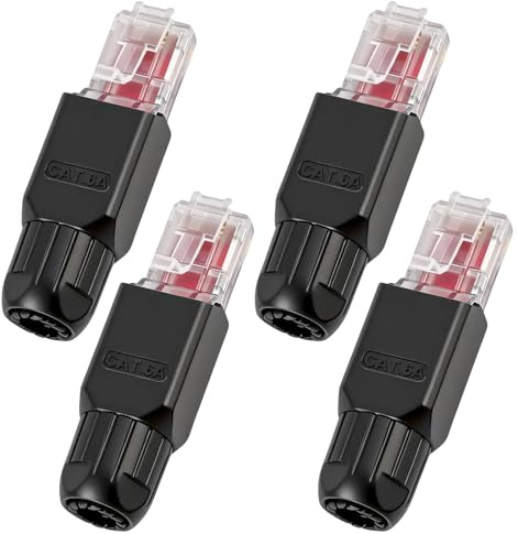 CanQuanSWZX 4 conectores RJ45 CAT6A sin herramientas, conector de red compacto sin herramientas para instalaciones LAN, conector RJ45 de montaje en campo para cable de 23 – 26 AWG, conexión de 10 Gbps