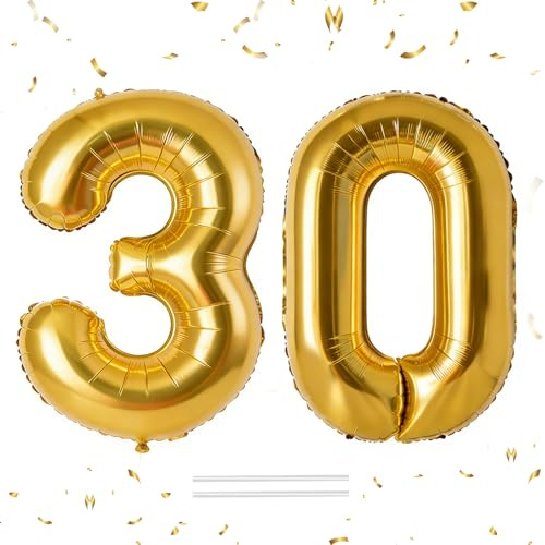 40 Zoll Gold Folienballon Zahl 30 Set, Deko für 30. Geburtstag | Große Zahlen Luftballons, Zahlenballons 3 & 0, Geburtstagsdeko, für Fotowand Dekoration Jubiläumsfeier 30 Jahre