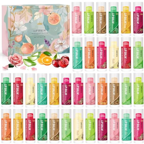 Set de cuidado labial de 36pcs, set de regalo de bálsamo labial con 12 aromas para labios secos, sets de labiales hidratantes de 24 horas, pequeños regalos para mujeres, colegas, Navidad y cumpleaños