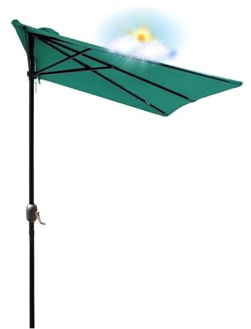 Ombrellone Mezzaluna Da Balcone Parete Piccolo Ombrelloni Semicircolare Giardino Per Terrazza Con Manovella Salvaspazio In Ombrello Parasole Esterno 250 Cm No Con Base(Verde)
