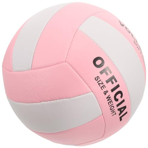 Angoily Ballon de Volley-Ball Souple Taille 5 en Cuir PU, Modèle Machine Cousu, Couleur Rose et Blanc, pour Entraînement et Compétition en Salle, Équipement Sportif Officiel Polyvalent