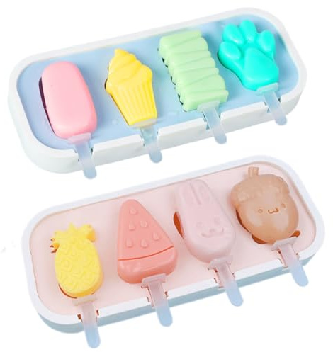 Moules à glace pour bébé | 2 pièces moules à glace en silicone dégagement facile avec des bâtons, moule mignon en forme de fruit avec couvercle anti-poussière, moule lavable au cong