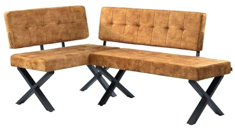 B&D home Eckbank EKA L-Kombi 100×176 cm – modulare Esszimmerbank mit Lehne, beidseitig montierbar (Links/rechts), Kufen-Metallgestell, pflegeleichter Bezug in Samt Gelb