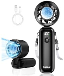 Ventilador Portátil de Mano, [Hasta 15Horas] Spopal Mini Ventilador Portatil Recargable, Enfriamiento de Alta Velocidad 10m/s, 100 Velocidades, Plegable Para Viajes, Oficina, Playa, Camping-Negro