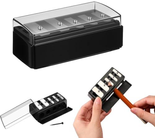 FUHAMJ 1 Piezas Sacapuntas Lapiz Ojos, Sacapuntas Cosmético De 5 Agujeros, Afilador De Cosméticos Para Lápices De Ojos, Cejas, Labios, Eyeliner, Cuchillas De Precisión, Portátil Para Viajes(Negro,A)