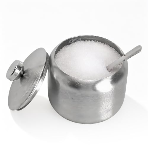 Zuccheriera con Coperchio E Cucchiaio, Contenitore per Zucchero da 430 ml | Contenitore per Zucchero in Acciaio Inossidabile E Cucchiaio, per Caffè, Sale, tè, Spezie, Zuccheriera Tavola Della Colazione