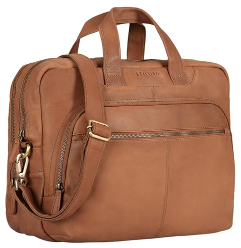 STILORD Alan Leder Umhängetasche groß Herren Damen Vintage 15,6 Zoll Laptoptasche XL Arbeitstasche Lehrertasche Arbeit Büro Uni echtes Leder Farbe:Cognac - braun