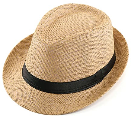 CHIC DIARY Panama Summer Fedora Trilby Straw Sun Hats for Men Women Beach Hat Classic (Khaki)