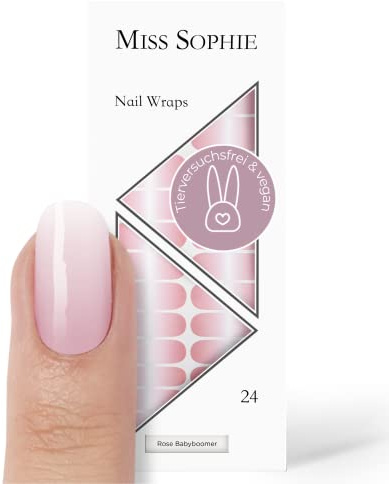 Original Miss Sophie Nagelfolien I 24 ultra-dünne Nagellack-Streifen mit Farbverlauf Rose Babyboomer I Für Finger- & Fußnägel I Hält auf Natur- sowie lackierten, Acryl-, Gel- & Shellac-Nägeln