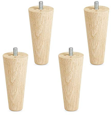 SOTECH 4er Set Möbelfüße Eiche roh H 100 mm Ø 45/25 mm mit Gewindestift M8 | konisch