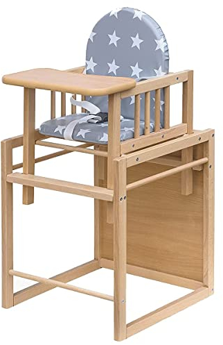Best for Kids Kombihochstuhl Victoria | Leicht umbaubarer Kinderstuhl mit Tisch | Hochstuhl aus Holz mit stern Design | Ideal als Esstischstuhl | Portabel & schnell montierbar