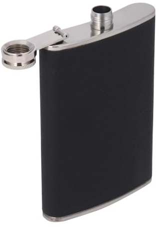 Frascos para licor para hombres, petaca de acero inoxidable con bolsillo a prueba de fugas con embudo y cubierta de cuero negro para alcohol, whisky, vino(8oz)