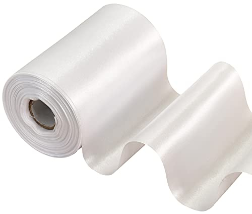TONIFUL Breit Satinband Farbiges Stoffband für Geschenkband Öffnen des Schleifen Große Öffnung der Bänder Den Stuhl Hochzeit Party Dekoration Valentinstag Weihnachten-Weiß 10cm x 20m