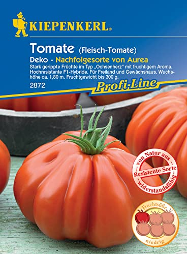 Kiepenkerl 2872 Fleisch-Tomate Deko F1, stark gerippte Früchte im Typ Ochsenherz mit fruchtigem Aroma, hochresistente F1-Hybride, für Freiland und Gewächshaus