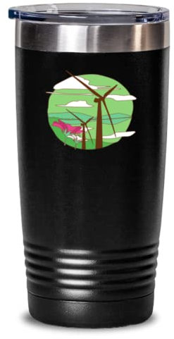 Vaso de acero inoxidable aislado divertido molino de viento energía eólica ambiental de 20 onzas