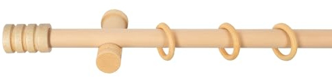 SN Deco - Stilgarnitur Gardinenstange Vorhangstange Pisa, Holz, moderner Träger, 28 mm, 1-Lauf, Komplettset mit Ringen, 240 cm (2x120 cm) (Natur)