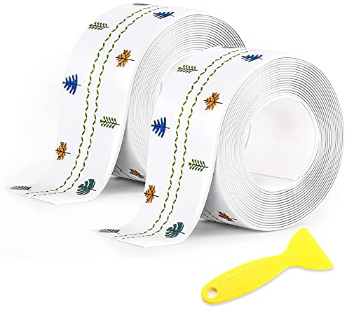 2 Rotoli Sigillante Autoadesivo Nastro, Nastro Adesivo Impermeabile Striscia di Caulk, Morbido PVC Striscia di Tenuta per Bordo Vasca da Bagno Toilette Cucina e Angolo Parete (3,8 cm x 3,2 m)