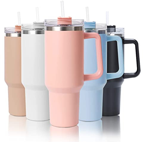 mebiusyhc 40oz Stainless Steel Vacuum Insulated Cup Double Wall Travel Flask Car Coffee Mug Tumbler with Straw with Handle for Hot Iced Coffee
