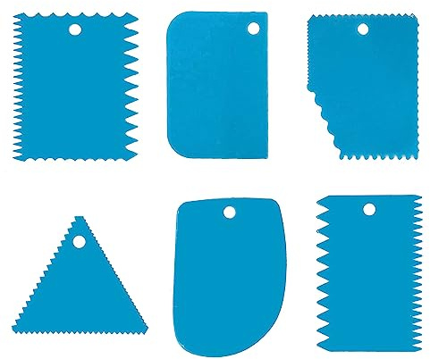 6 Pcs Cake Scraper, Dough Scraper Cake Smoother Tool Set, Icing Scraper Kitchen Tool for Dough Cake Bread (Blue)