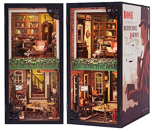 CUTEBEE Book Nook Kit mit Staubschutzhülle–DIY Puppenhäuser Miniatur Haus Kit mit LED-Licht,Booknook Häuser Modellbausätze für Erwachsene zum Bauen (Rose Detective Agency)