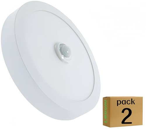Plafón LED Techo con Sensor de Movimiento Circular 18W con Detector de Presencia con sensor Luces LED Para Pasillo Porche Garaje Armario Sótano (Pack 2x, Luz Neutra 4000K)