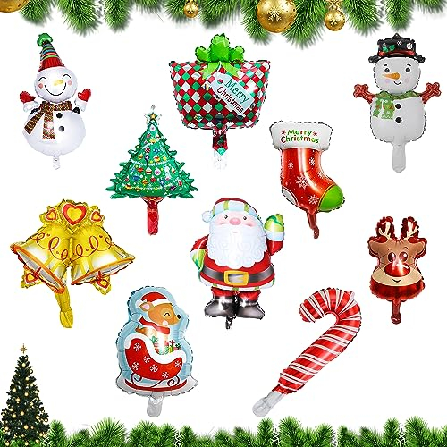 TYFYH 10 Stück Weihnachten Heliumballons Folienballon Weihnachts Luftballons Heliumballons Kinder Aluminiumfolie Ballons für Geburtstag Xmas Weihnachten Party Deko (Dreidimensionaler Weihnachtsballon)