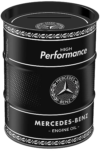 Nostalgic-Art Retro Spardose, 600 ml, Mercedes-Benz – Engine Oil – Geschenk-Idee für Mercedes-Benz Accessoires Fans, Original Lizenzprodukt (OLP), Sparschwein aus Metall, Vintage Blech-Sparbüchse