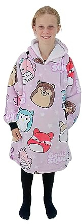 Character World Hugzee överdimensionerad bärbar fleece med huva | Supervarm och mysig sherpa-fodrad, squishmallows design | perfekt för barn i åldrarna 7-12 år, en storlek föreslagen höjd 85 cm +