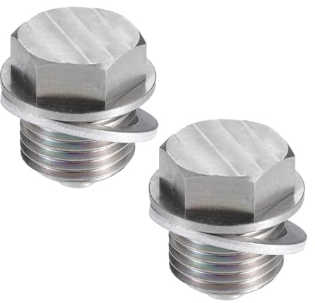 A ABSOPRO Magnetische Ölablassschraube Für Auto, M16x1.5, 2 Stück | Für Motorrad, Für Boot, Edelstahl, Silber, Größe 23x21mm, Sechskantkopf 18mm, Inklusive 2 Unterlegscheiben, Universal