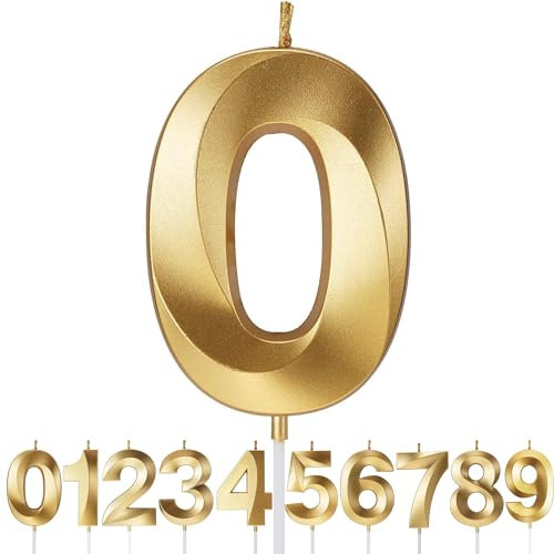 Birthday Candles Number Candles Age Year for Cakes Happy Birthday 3D Designed Wedding Anniversary Party Cake Topper Decorations (Gold, 0)