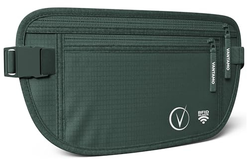 Vantamo Money Belt with RFID For Men & Women, Hidden Passport Holder for Travel, 2 Compartment Travel Fanny Pack for Women Anti Theft