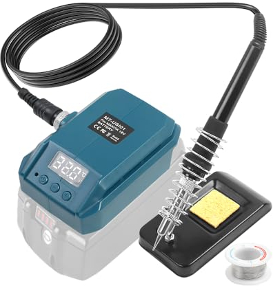 Akku Lötkolben Set,Cordless Lötkolben mit Reinigungsschwamm,Tragbar Einstellbare Temperatur Superschnelles Aufheizen für Elektronisches Löten Kit, Heißschneider, Brandmalerei(Ohne Akku)