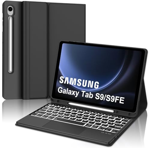 IVEOPPE Tastatur für Samsung Galaxy Tab S9FE/S10FE Con Touchapd, Hülle Tastatur Galaxy Tab S9/S10FE 2025, Magnetisch Beleuchtung mit QWERTZ Keyboard für Samsung S10FE/S9FE/S9 10.9 Zoll 2025, Schwarz