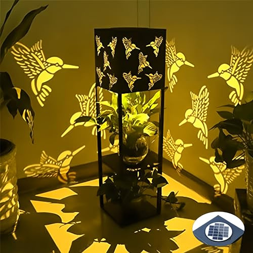 RJEDL Hummingbird Solar Lantern Outdoor, 32 Large Metal Solar Garden Lights Waterproof, LED Solar Powered Decorative Light Garden Decor Perfect Hummingbird Gifts for Women Mom Grandma