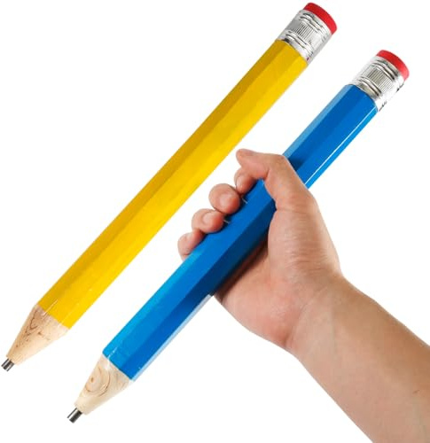 XIHIRCD 2 Stück 33,5 cm Holz Jumbo Bleistifte, Blau und Gelb Großer Spielzeugbleistift mit Kappe Radiergummi, Lustiger Großer Neuartiger Bleistift für Kinder, Schule, Zuhause, Büro
