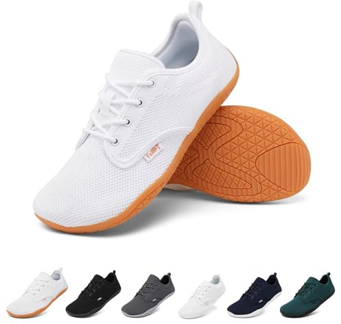 Geweo Barfota Skor för Män Kvinnor Minimalistiska Skor Herr Dam Trail Running Löparskor Traillöparskor Vandringsskor Barefoot Shoes Fitness Sneakers Sportskor Barfotaskor, Vit 40 EU