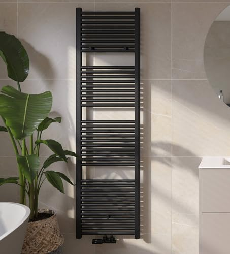 Saqu Badheizkörper Fonti in Matt Schwarz 50x182 cm - Handtuchheizkörper Badheizung Handtuchwärmer - Handtuchheizung 909W