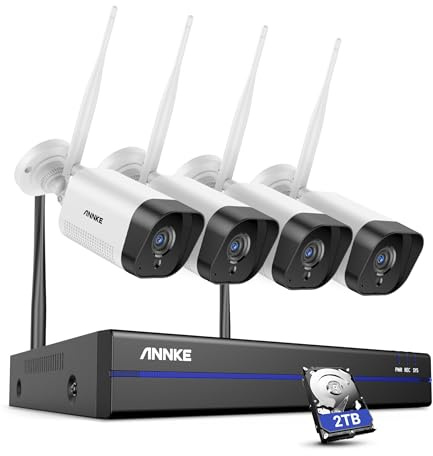 ANNKE 3MP Funk Überwachungskamera Set Aussen 10CH 5MP NVR mit 4X 3MP WiFi Kameras Videoüberwachungs Set mit 2TB Festplatte, 2-Wege-Audio, Personenerkennung, IP66 Wetterfest, Kompatibel mit Alexa