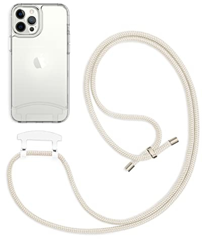 doqui Handyhülle mit abnehmbarem Band | Flexible Handykette verstellbar | Clear-Pearl (iPhone 12/12 Pro)