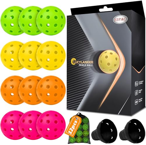 LUCYLANKER Bolas de Pickleball Al Aire Libre, 40 Agujeros para Juegos Deportivos, Duraderas y de Alto Rebote para Todos Los Estilos de Paleta (Policromo, 12 Piezas)