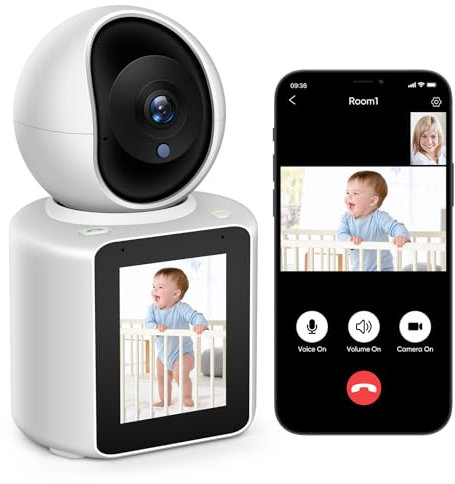 Two-Way Video/Audio Indoor Camera, Pet Dog Cameras with App, 2K Home Security Camera with Pan Tilt, Night Vision, One-Button Call, Motion Detection, Human/Sound/Crying Detection, Cloud & SD