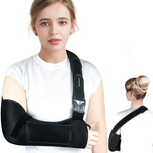 KONSEDIK Arm Shoulder Sling,Breathable Medical Sling with Shoulder Pad,support for Women and Men Rotator Cuff Injury,Left or Right Arm,Elbow,Clavicle Fracture Post-Surgery(Black,Large)