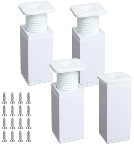 Luabue 4 Piezas Muebles Pies de Mesa Regulable Cuadrada Patas Pies de Aluminio Blanca Patas de Cama para Mesas, Armarios, Sofás, Camas, Estantes (10cm)