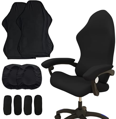 WIYETY Funda para Silla de Juego: Juego de 8 Piezas Funda de Silla Negra, Lavable a Máquina, para Silla de Gaming, Silla de Ordenador, Silla Giratoria (Negro)