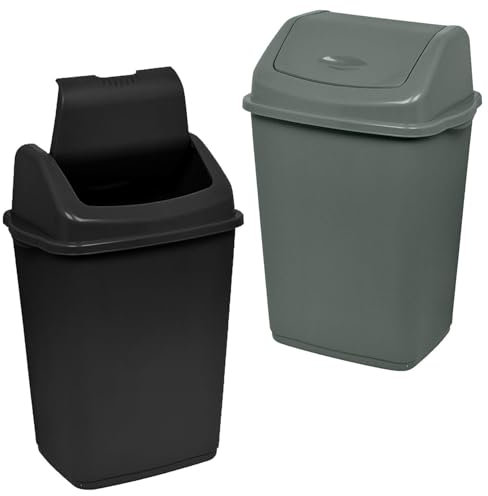 Daniel James 30 Litre Swing Bin - 30l Waste Recycling Bin with Swing Flip Top Lid - Durable Plastic Rubbish Bin for Kitchen, Bathroom, Bedroom & Office - Silver Dustbin, 30 Litre