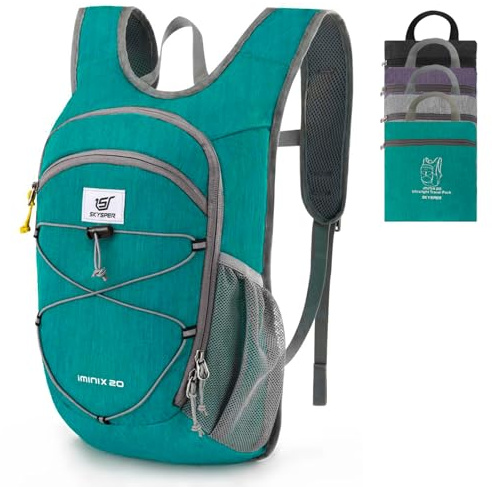 SKYSPER 20L Foldable Hiking Backpack Lightweight Packable Travel Daypack with Chest Strap Small Outdoor Folding Back Pack Collapsible Bag for Women Men (Cyan)